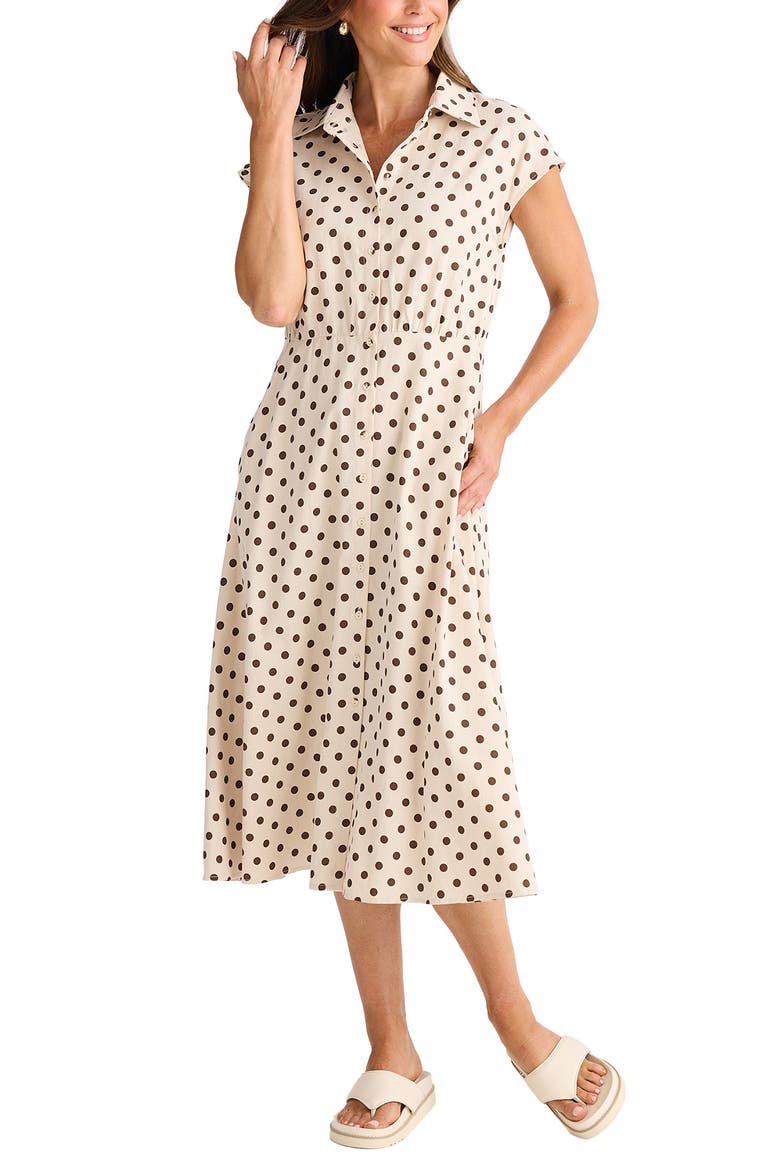 Musings Gingham Midi Shirtdress, Alternate, color, CHOCOLATE POLKA DOT