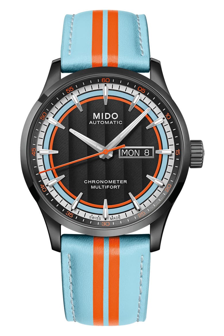 Multifort Chronometer 1 Racer Automatic Leather Strap Watch Gift Set, 42mm, Main, color, BLUE