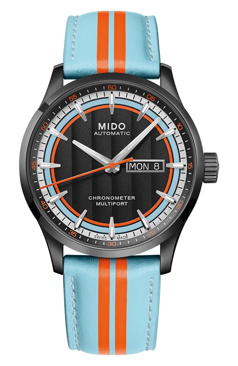 MIDO Multifort Chronometer 1 Racer Automatic Leather Strap Watch Gift Set, 42mm, Main, color, Blue