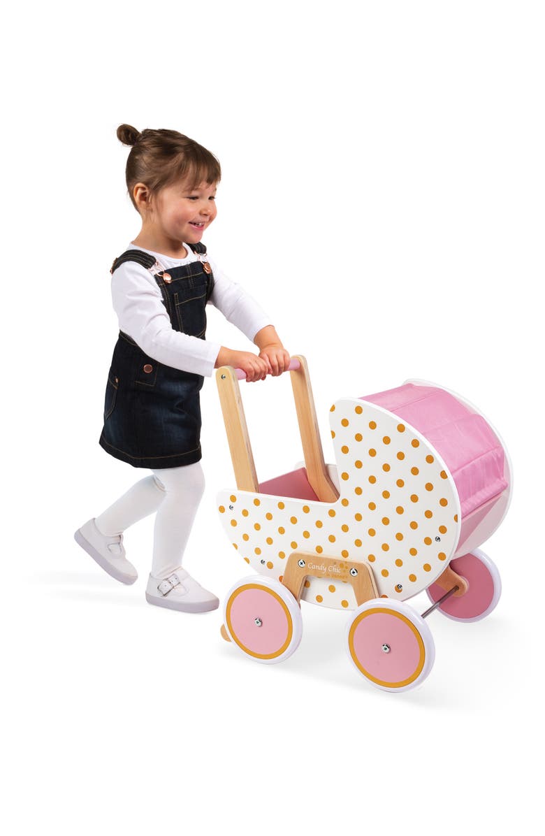 Janod Candy Chic Pram for Baby Doll, Alternate, color, Pink