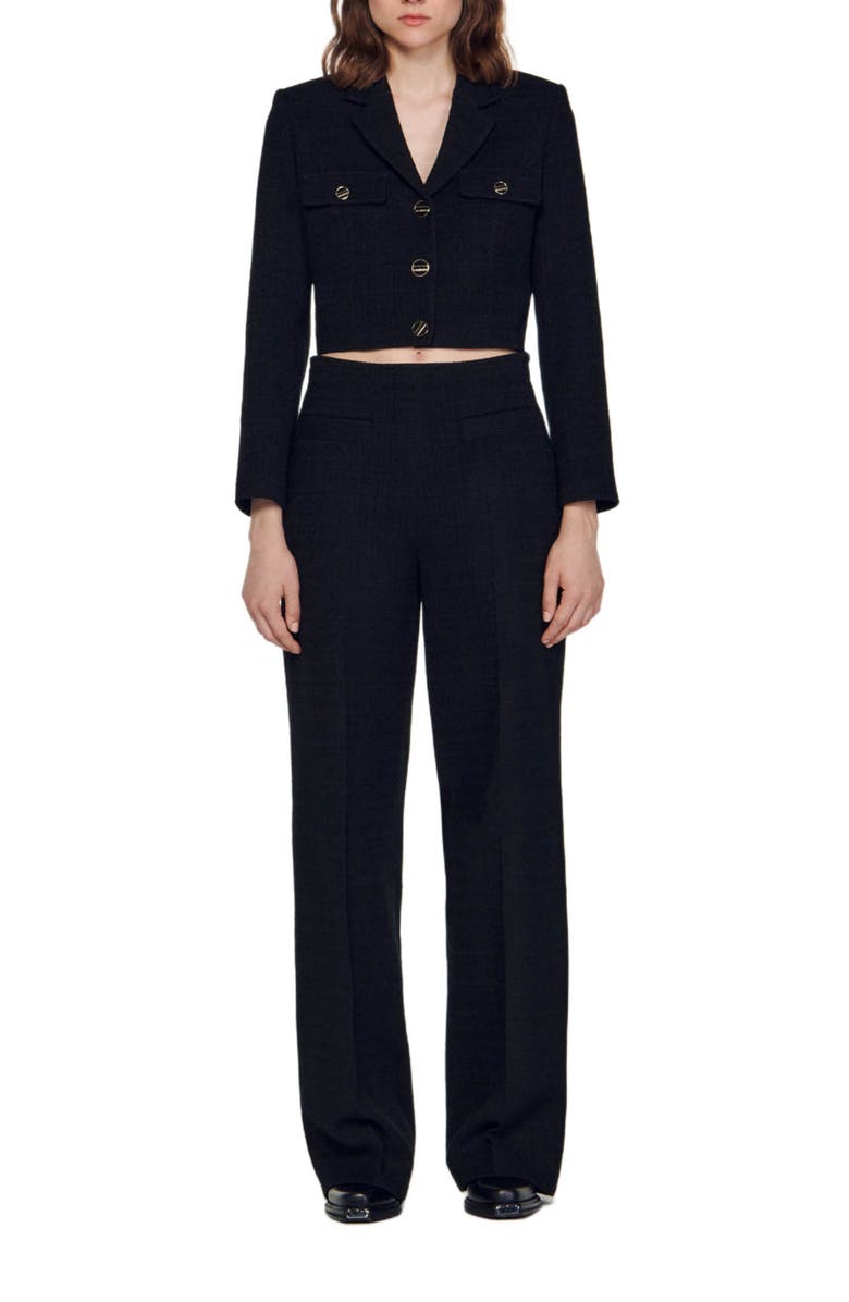 SANDRO Cropped tweed button-up jacket, Alternate, color,