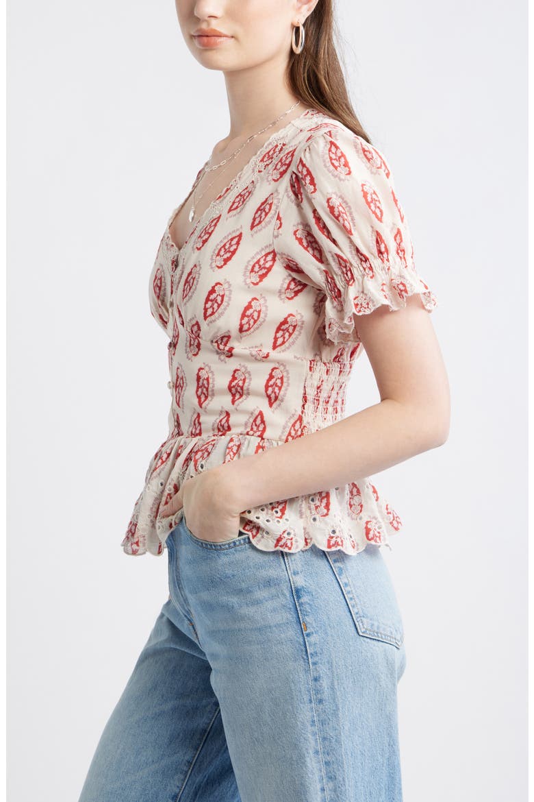 Cutwork Peplum Top, Alternate, color, PINK- RUST FOULARD FLEUR