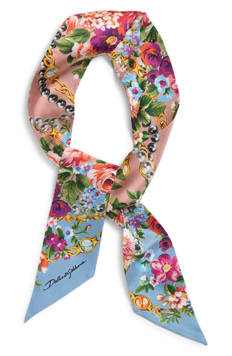 Dolce&Gabbana Floral Print Silk Skinny Scarf, Alternate, color, Hf5xk Mazzolini Fiori Fros