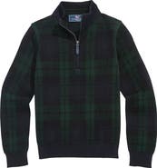 vineyard vines Kids' Boathouse Plaid Cotton Quarter Zip Sweater