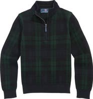 vineyard vines Kids' Boathouse Plaid Cotton Quarter Zip Sweater