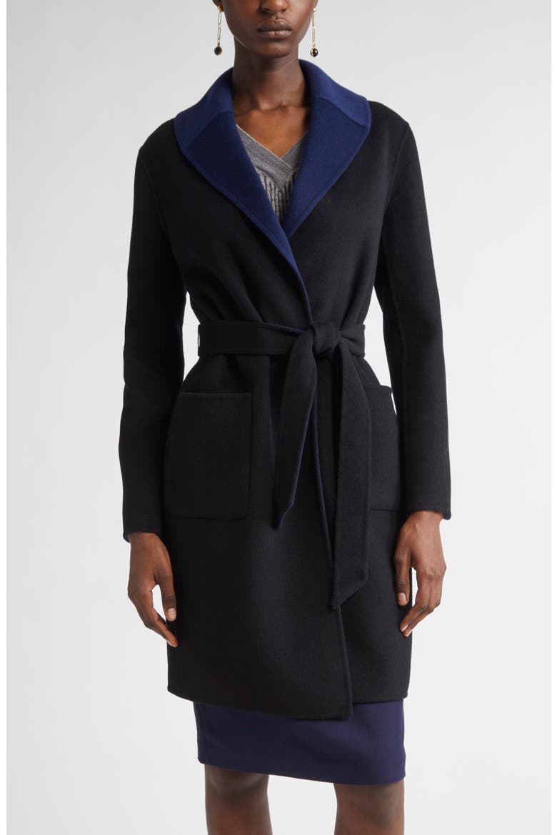 Two-Tone Double Face Wool & Cashmere Coat, Main, color, BLACK/ NAVY
