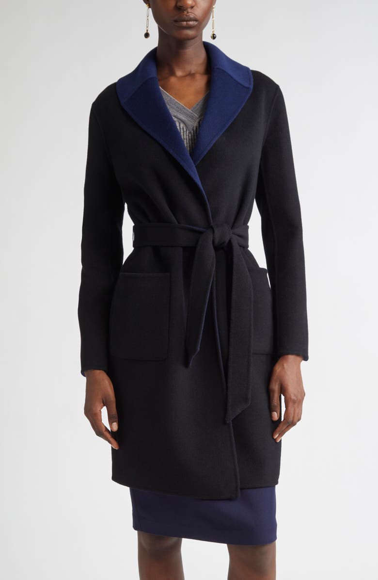 ST. JOHN Two-Tone Double Face Wool & Cashmere Coat, Main, color, Black/ Navy