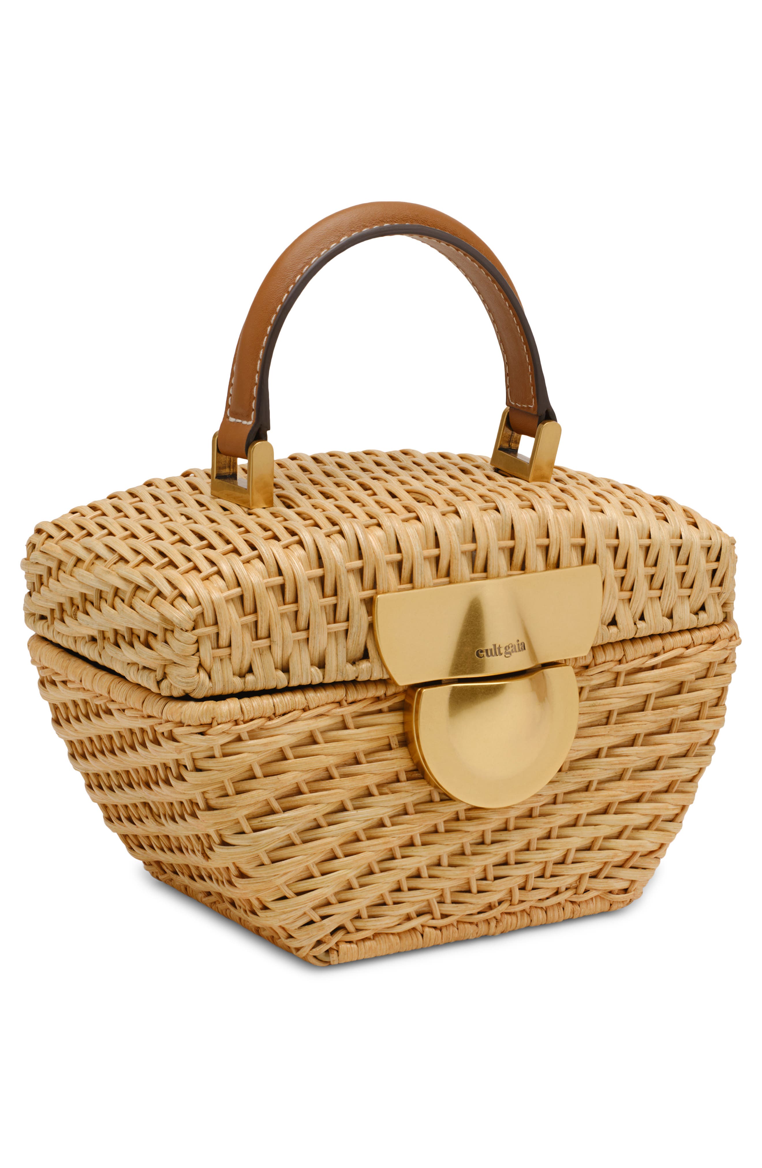 Cult Gaia Tyla Woven Rattan Top Handle Bag, Alternate, color, Natural