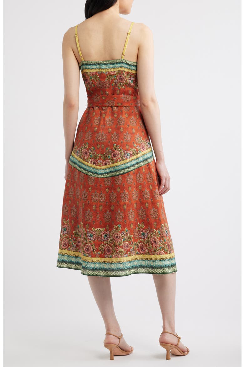 The Brooks Mixed Print Linen Blend Midi Dress, Alternate, color, SPICE ROUTE PRINT