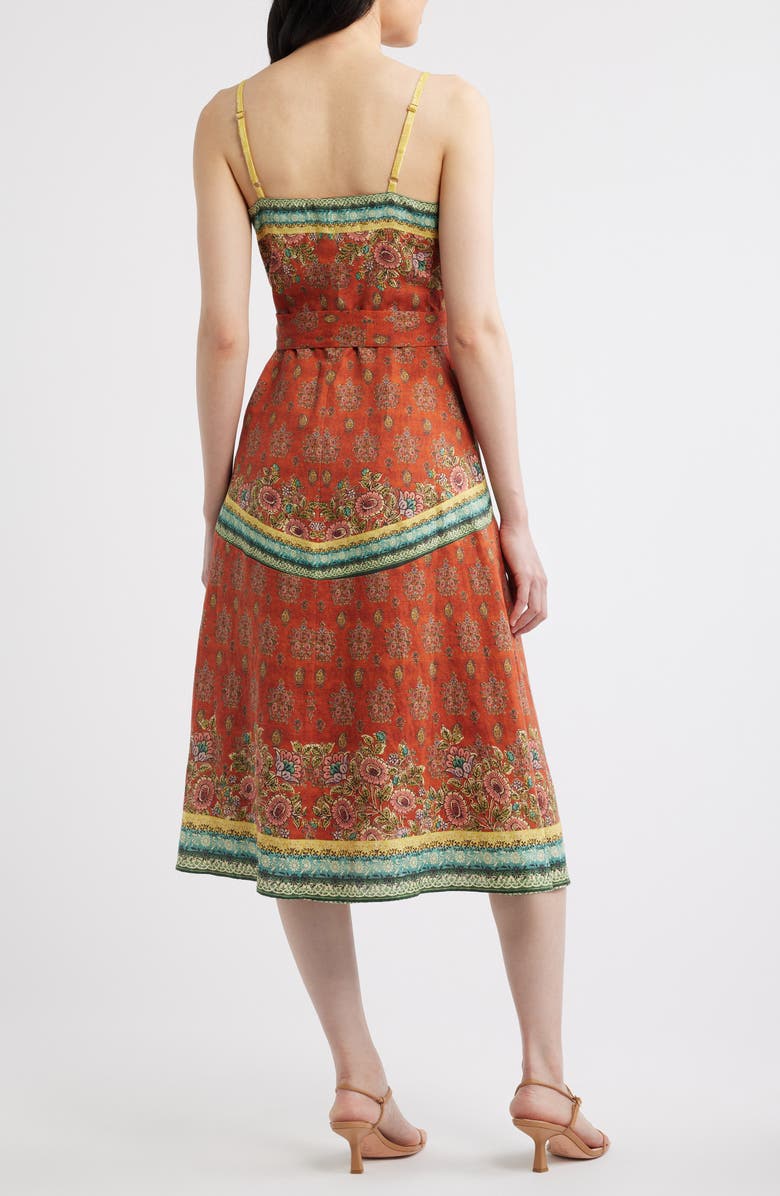Elie Tahari The Brooks Mixed Print Linen Blend Midi Dress, Alternate, color, Spice Route Print