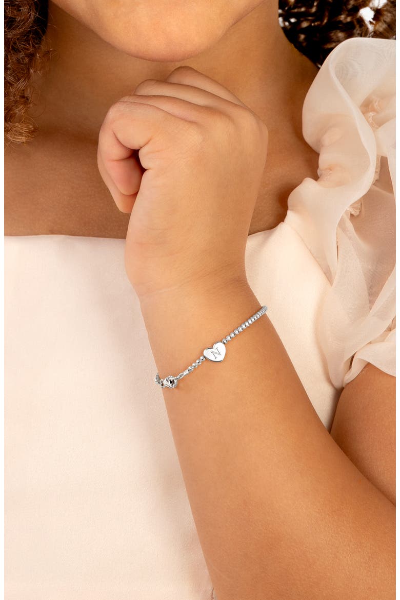 Sterling Silver Dainty Heart & Engraved Initial 5.25" Bracelet, Alternate, color, Silver - N