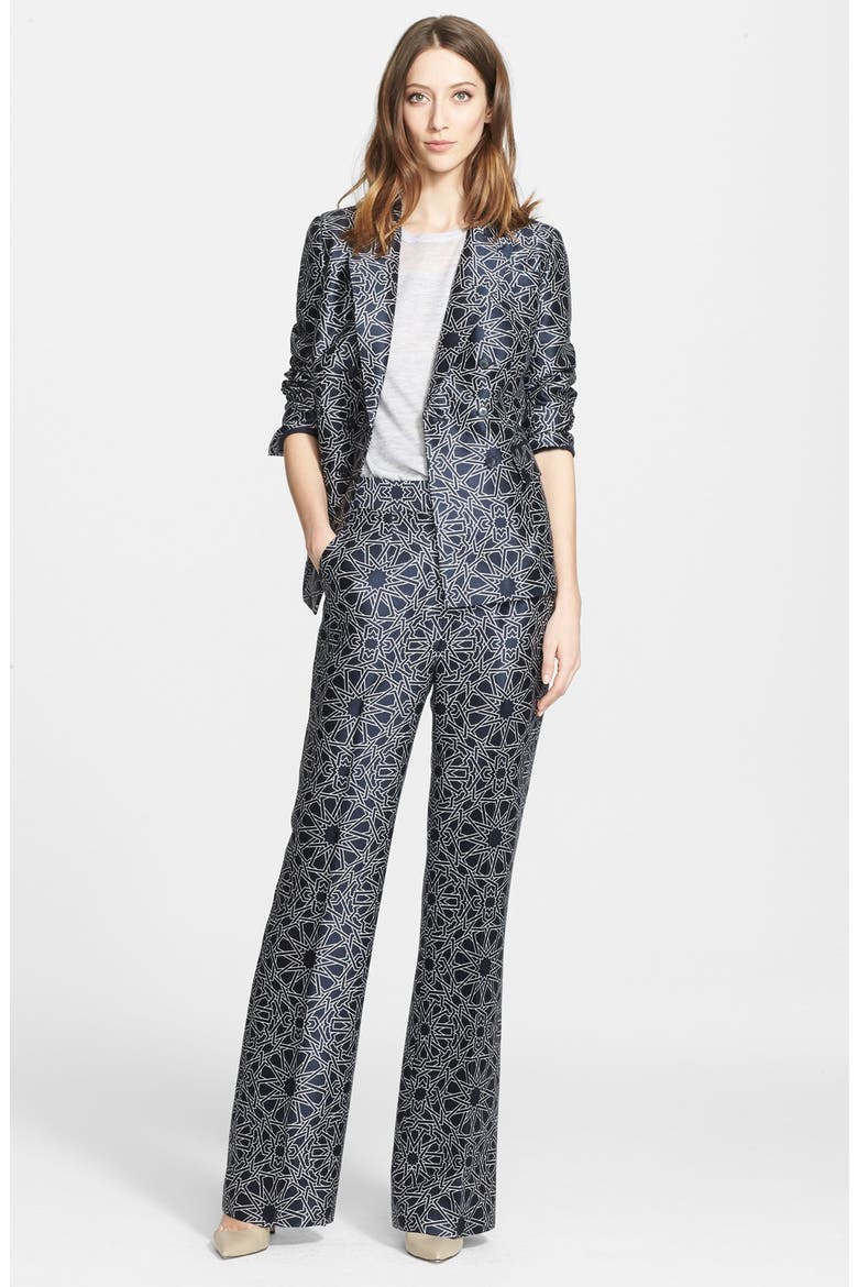 Geo Print High Waist Wool & Silk Pants, Alternate, color, NAVY INTERLOCK GEO PRINT