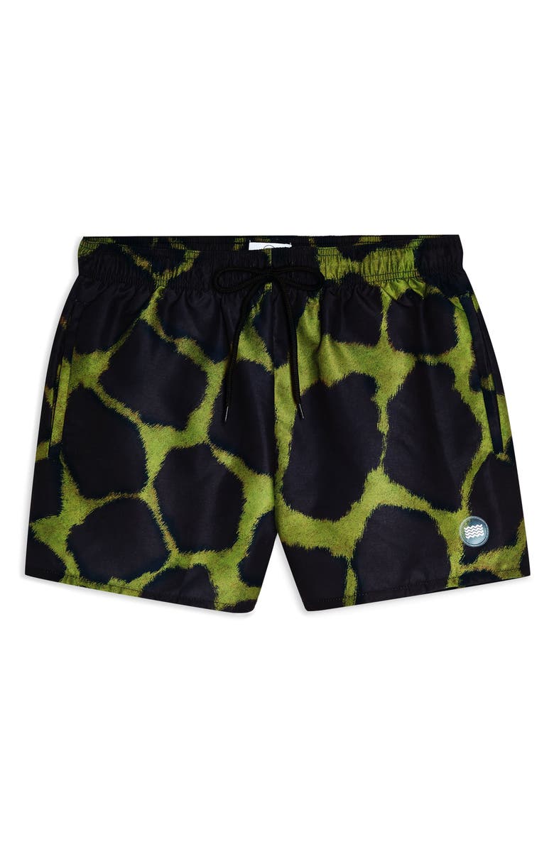 Topman Giraffe Print Swim Trunks, Alternate, color,
