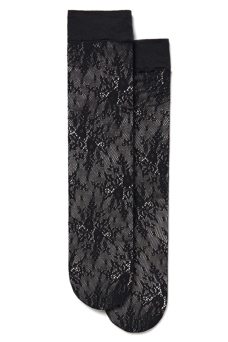 Rosa Lace Knee High Socks, Alternate, color, BLACK