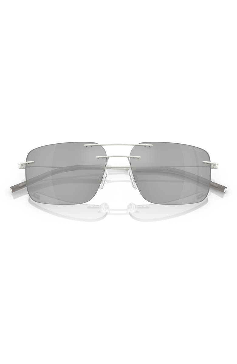 Moncler 56mm Rimless Rectangular Sunglasses, Alternate, color, Matte Silver