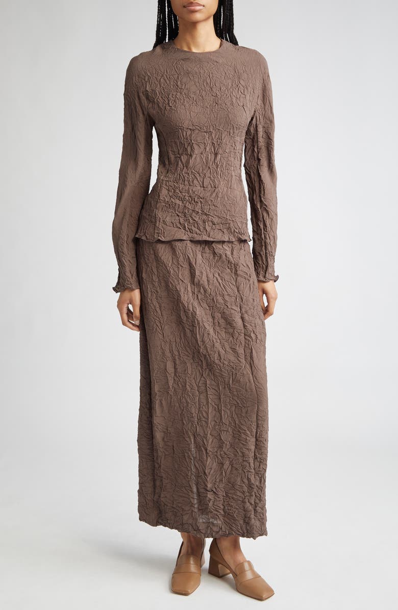 TEURN STUDIOS Long Sleeve Crinkle Top, Alternate, color, Brown
