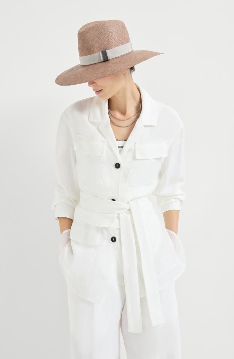 Brunello Cucinelli Twill safari jacket with monili, Alternate, color, White
