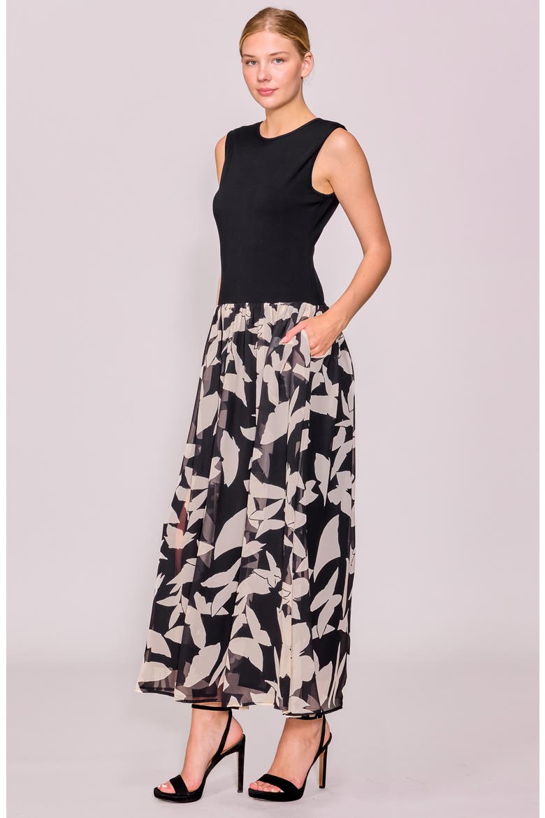 Sleeveless Mixed Media Maxi Dress, Alternate, color, BLACK MULTI