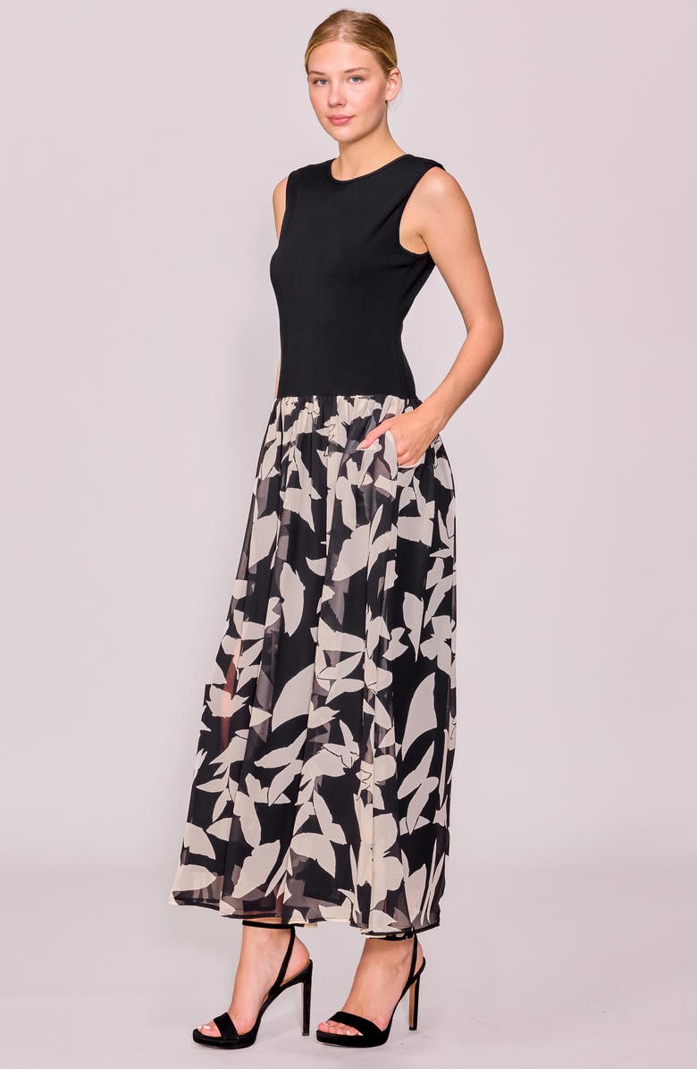 MELLODAY Sleeveless Mixed Media Maxi Dress, Alternate, color, Black Multi