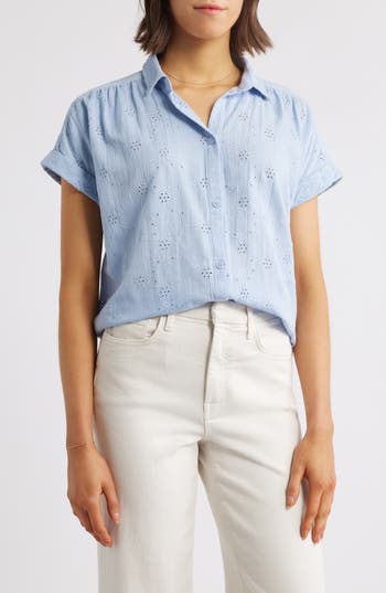 BEACHLUNCHLOUNGE BEACHLUNCHLOUNGE NOA EMBROIDERED COTTON BLEND BUTTON-UP TOP