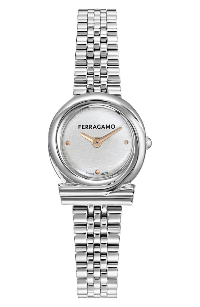 FERRAGAMO Gancini Twisted Bracelet Watch, 23mm, Main, color, Silver/ Stainless Steel
