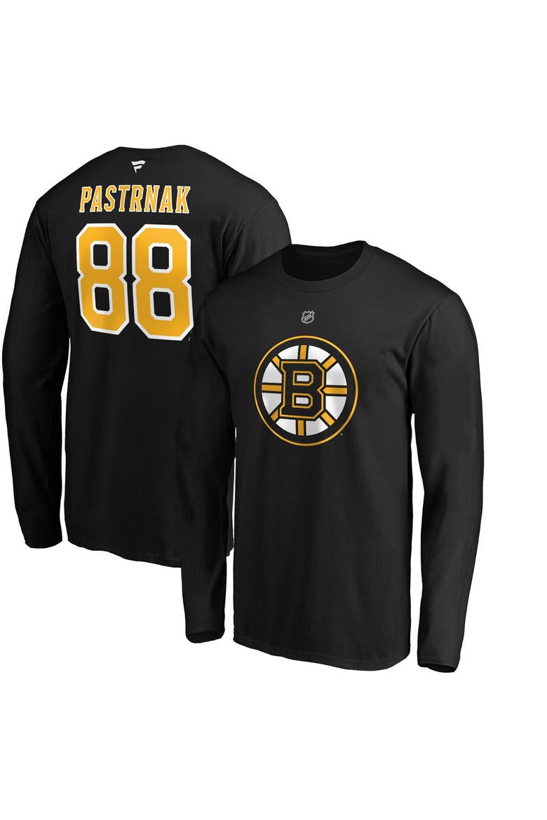 Men's Fanatics Branded David Pastrnak Black Boston Bruins Authentic Stack Name & Number Long Sleeve T-Shirt, Main, color, Black