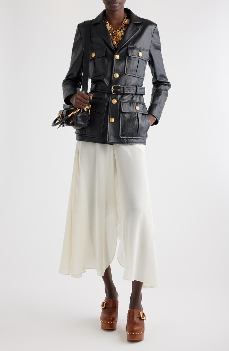 Chloé Belted Leather Jacket, Alternate, color, 
