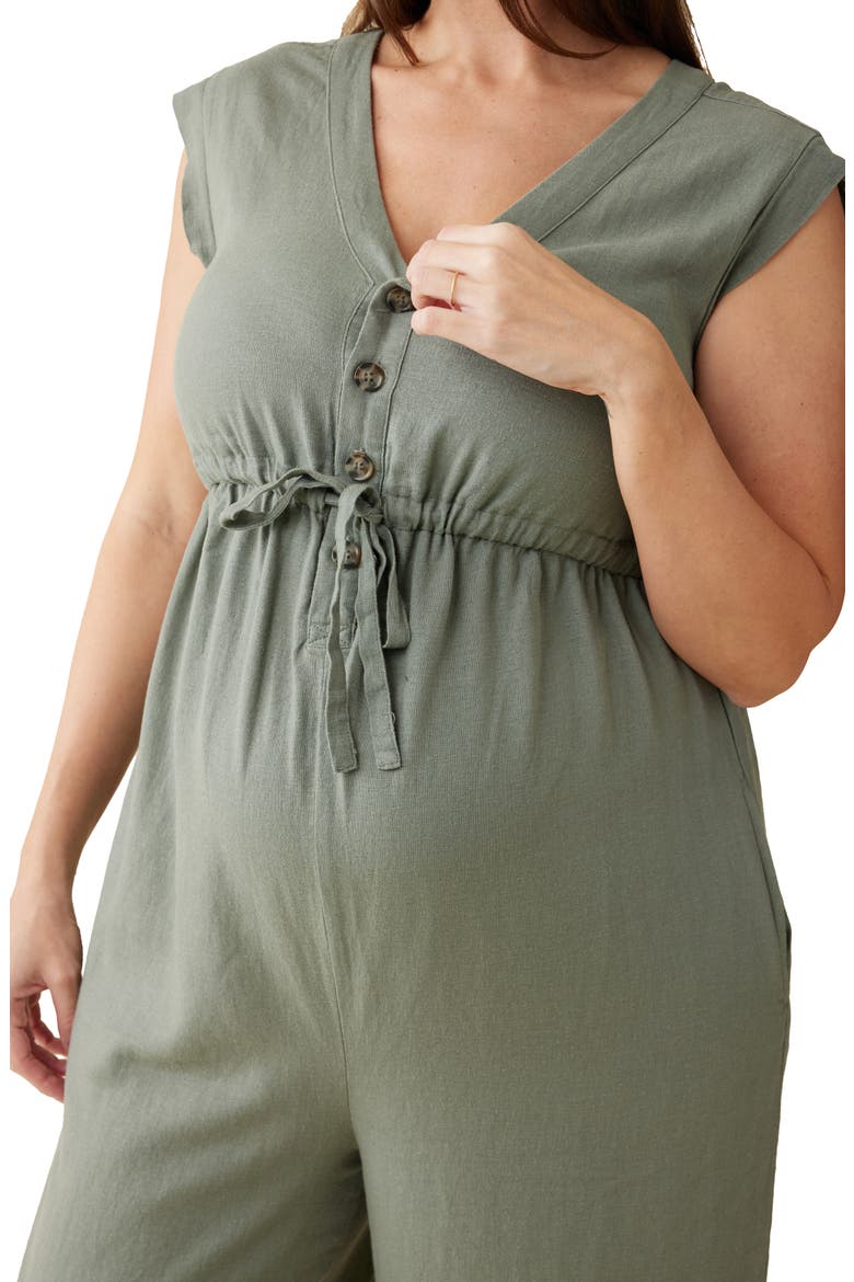 Sleeveless Linen Blend Maternity Jumpsuit, Alternate, color, AGAVE