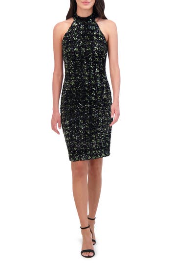 Vince Camuto Cutout Velvet Sequin Cocktail Dress in Olive at Nordstrom Rack, Size 8