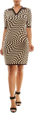 Nina Leonard Elbow Sleeve Jacquard Knit Dress
