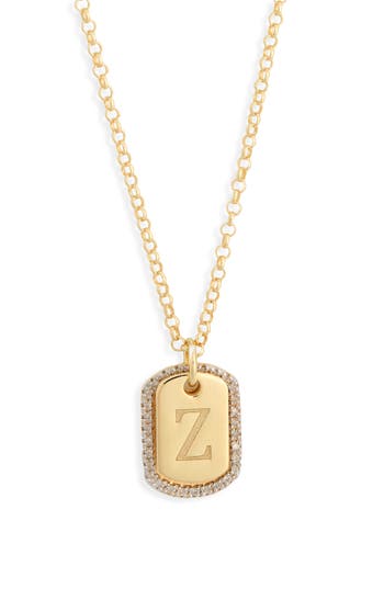 Meshmerise Diamond Initial Dog Tag Pendant Necklace In Yellow-z