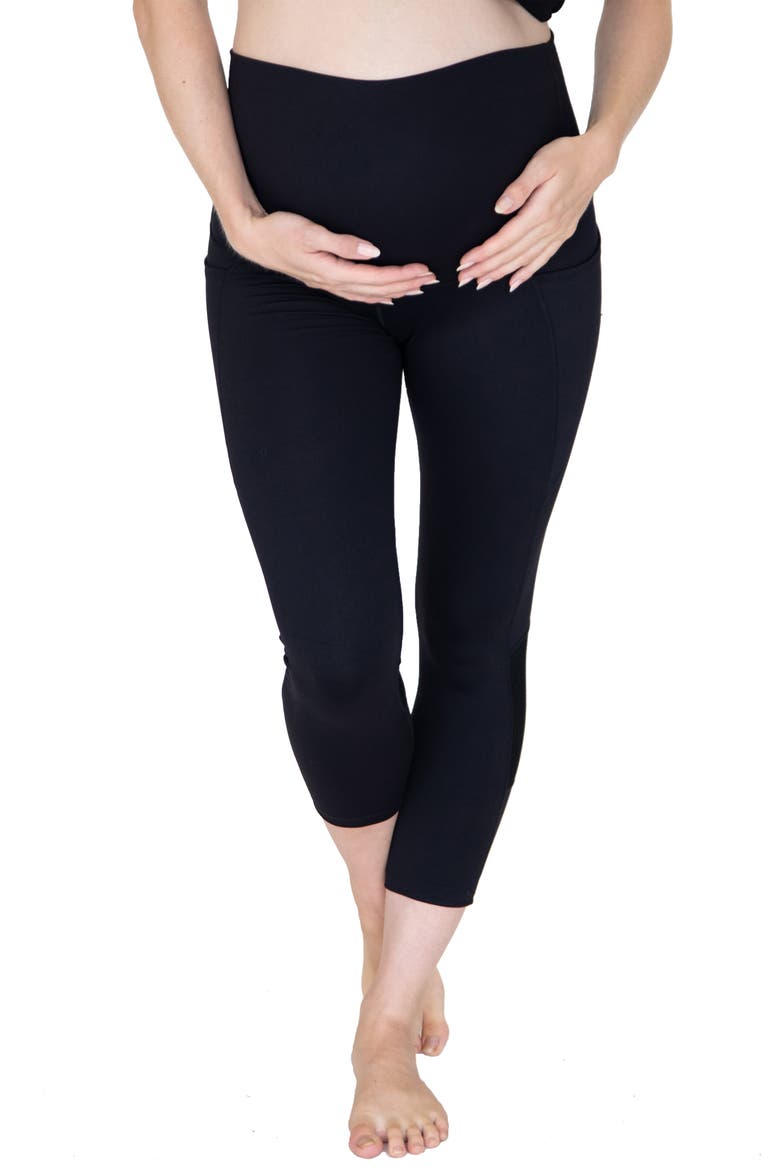 Sports 3/4 Maternity Leggings, Main, color, BLACK