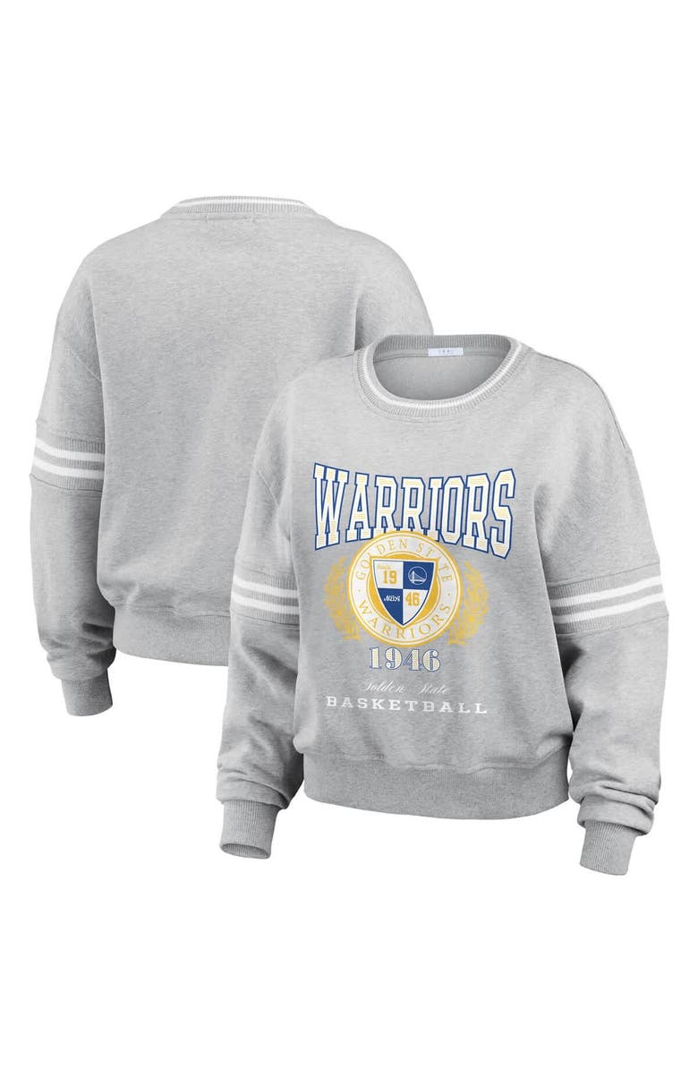 WEAR by Erin Andrews Women's WEAR by Erin Andrews Heather Gray Golden State Warriors French Terry Pullover Sweatshirt, Main, color, Heather Gray