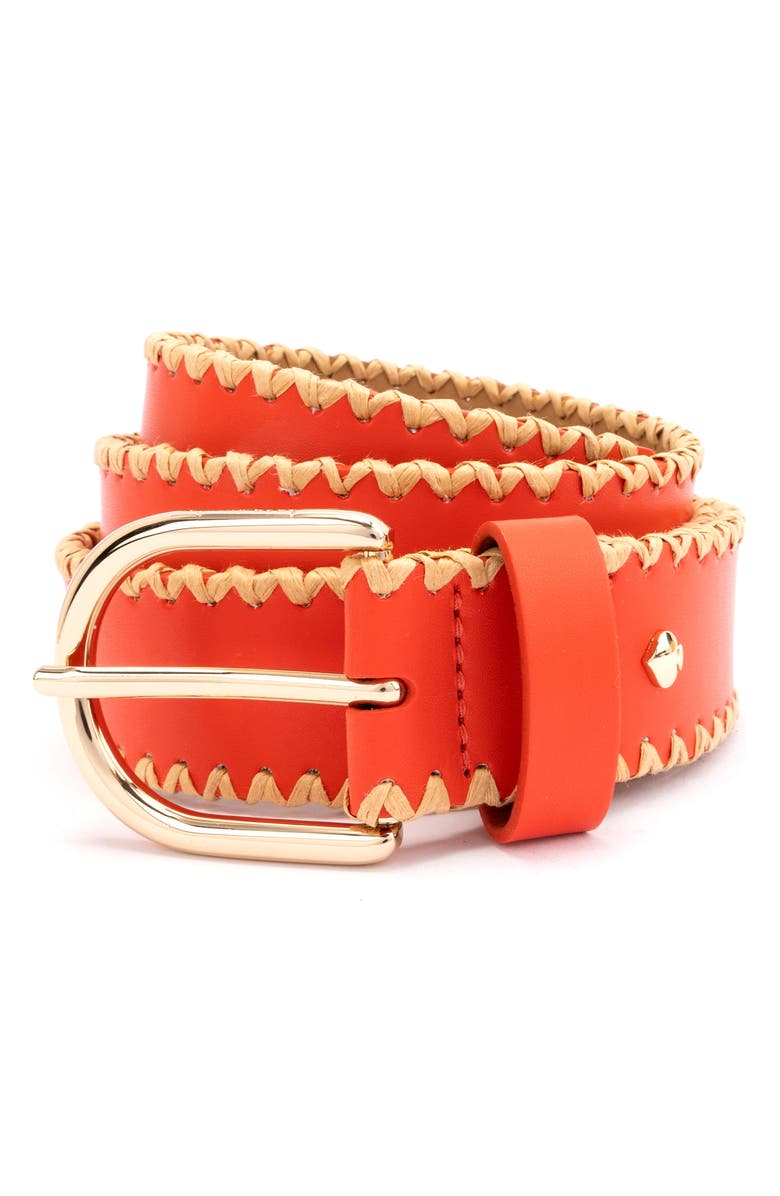 Kate Spade New York straw edge leather belt, Alternate, color, Goji Berry