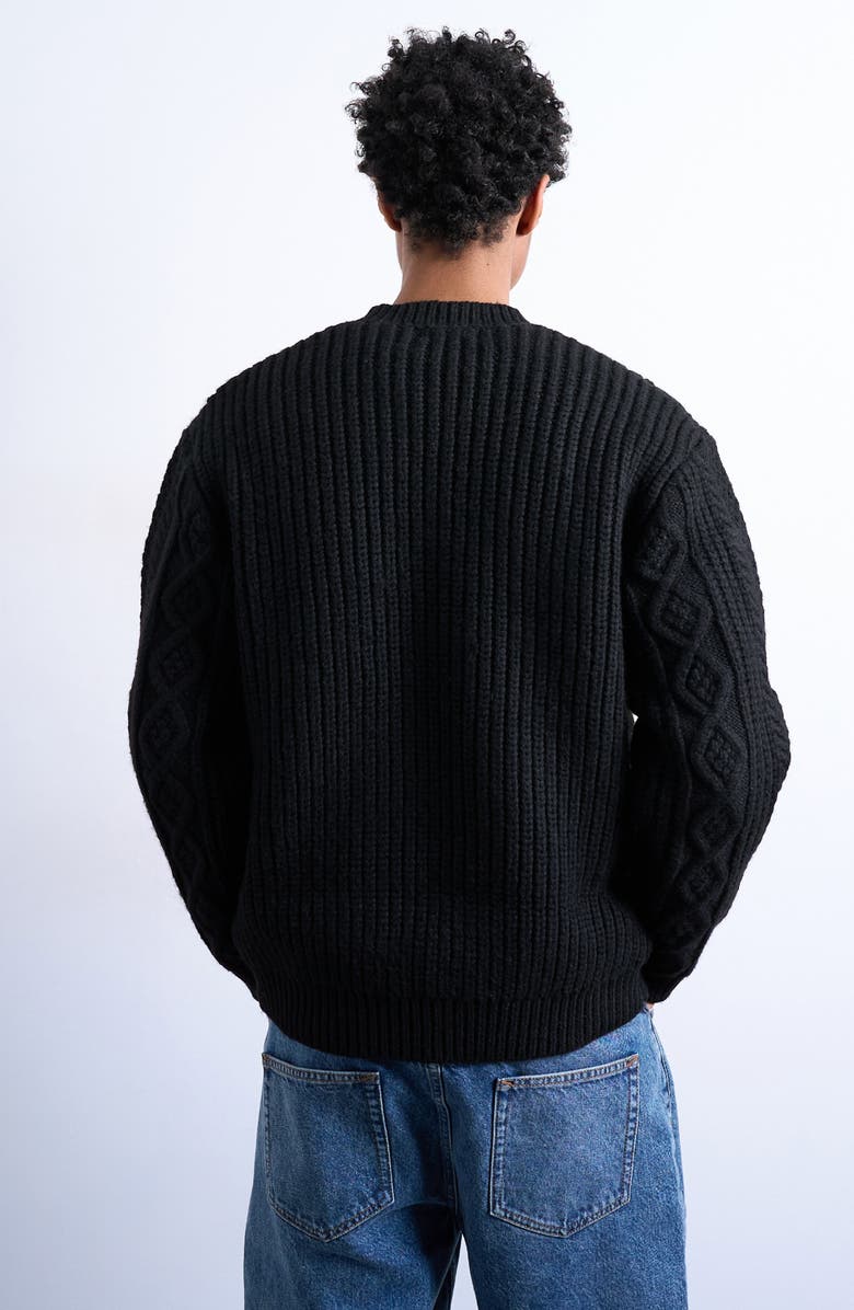 Topman Chunky Cable Sweater, Alternate, color, Black