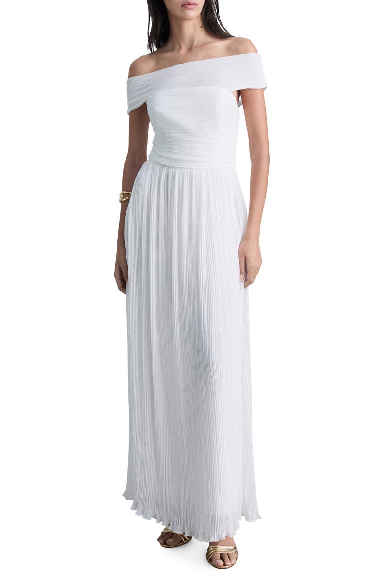MANGO Plissé Off the Shoulder Maxi Dress, Main, color, 