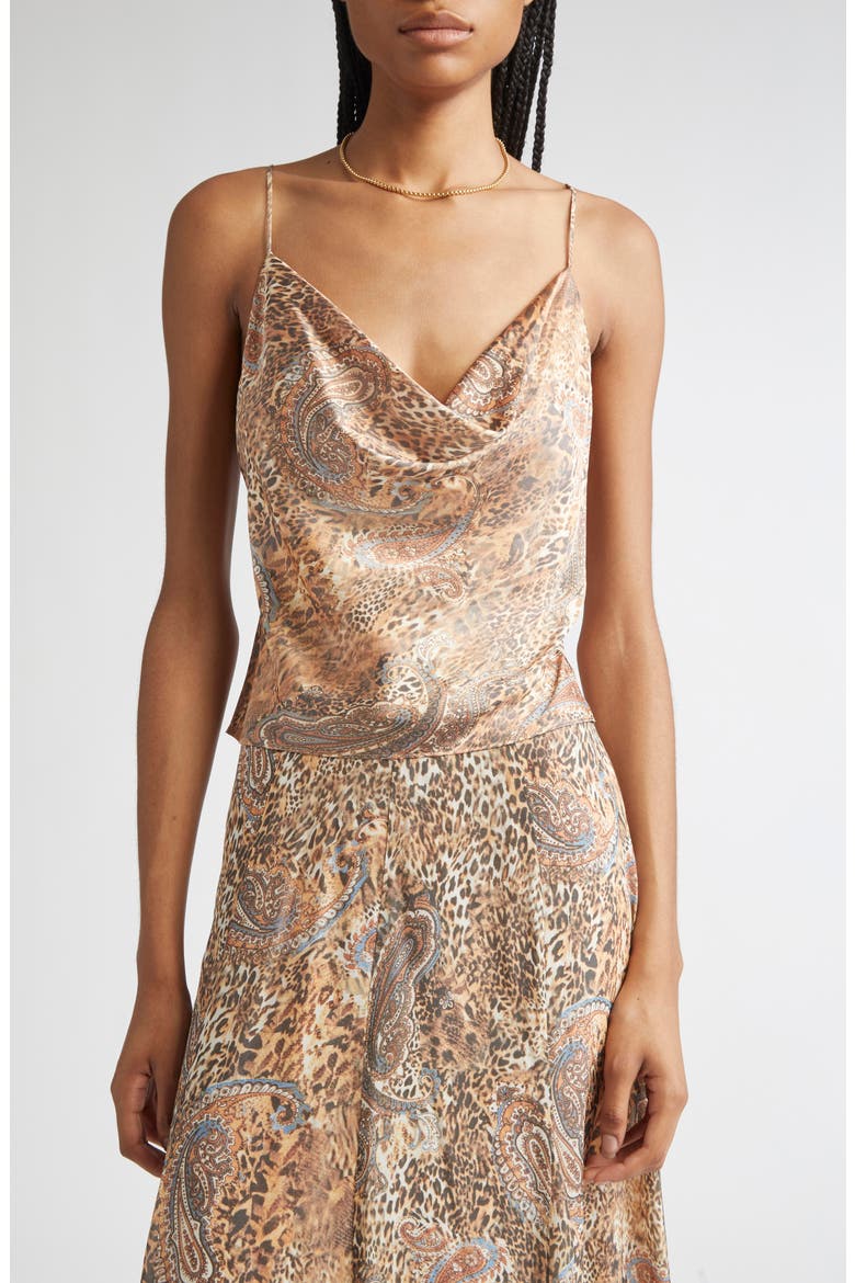 Calista Cowl Neck Cami, Main, color, BROWN/ BLUE VALENCIA LEOPARD