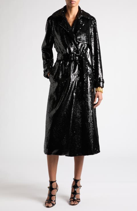 Sequin Belted Trench Coat