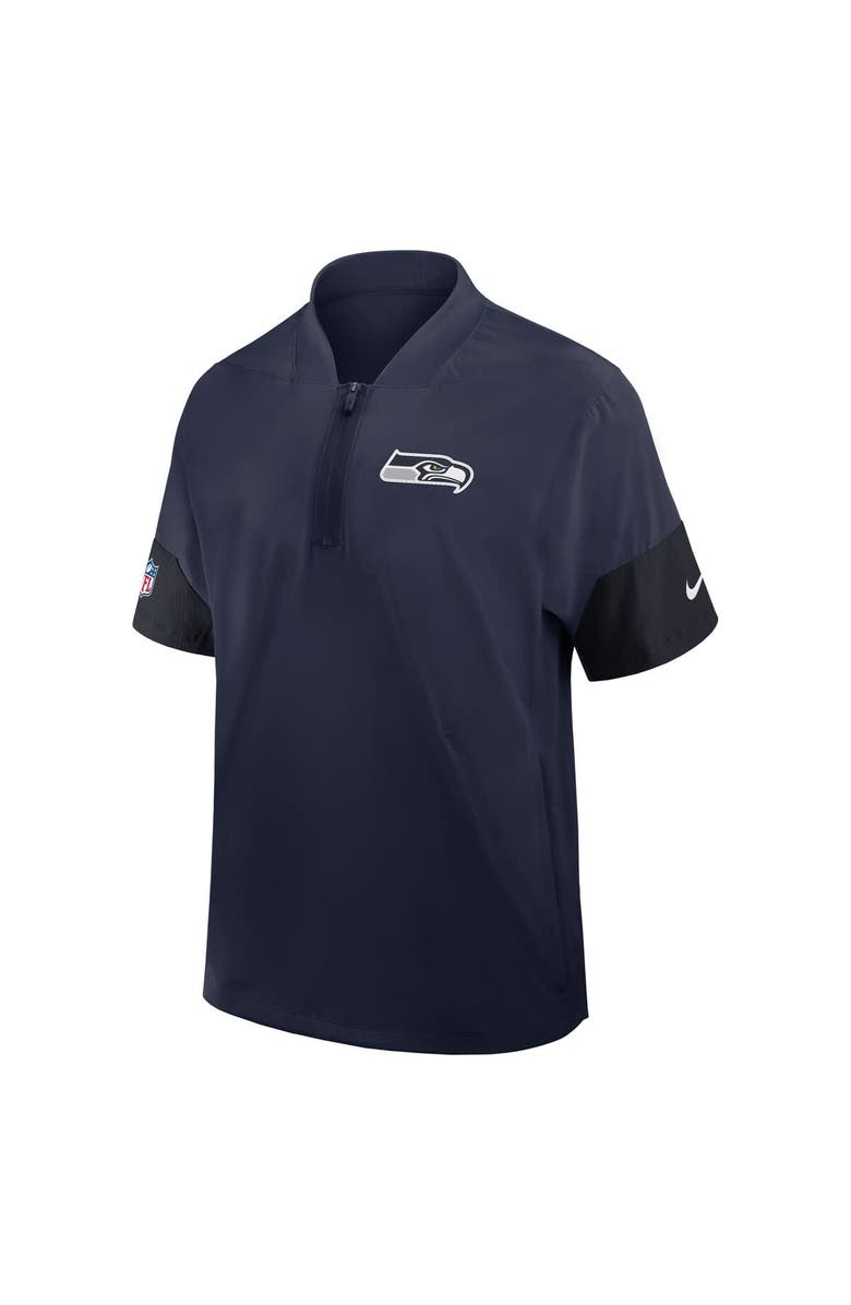 Nike Men's Nike College Navy Seattle Seahawks Sideline Short Sleeve Quarter-Zip Performance Coach Jacket, Alternate, color, College Navy