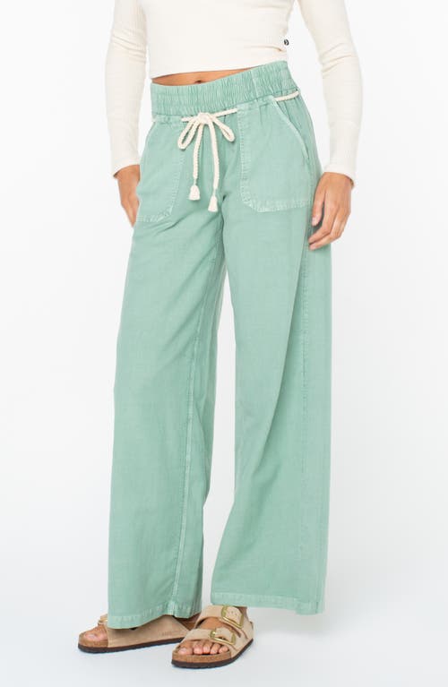 Roxy Paddle On Drawstring Cotton & Linen Pants In Green