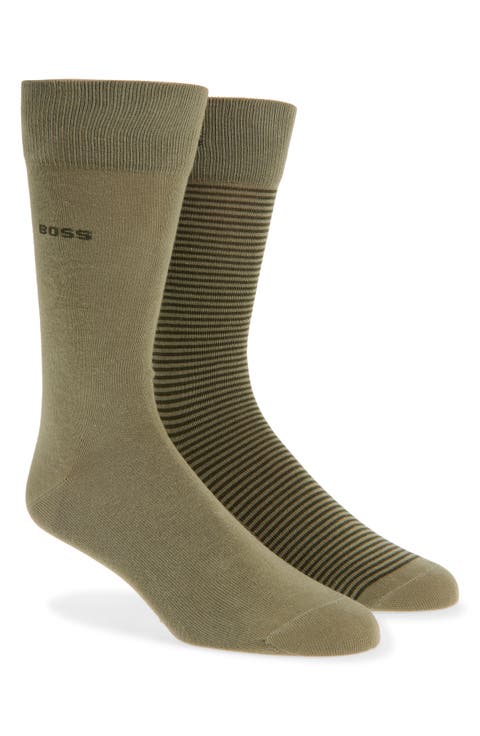 Assorted 2-Pack Solid & Stripe Cotton Blend Dress Socks