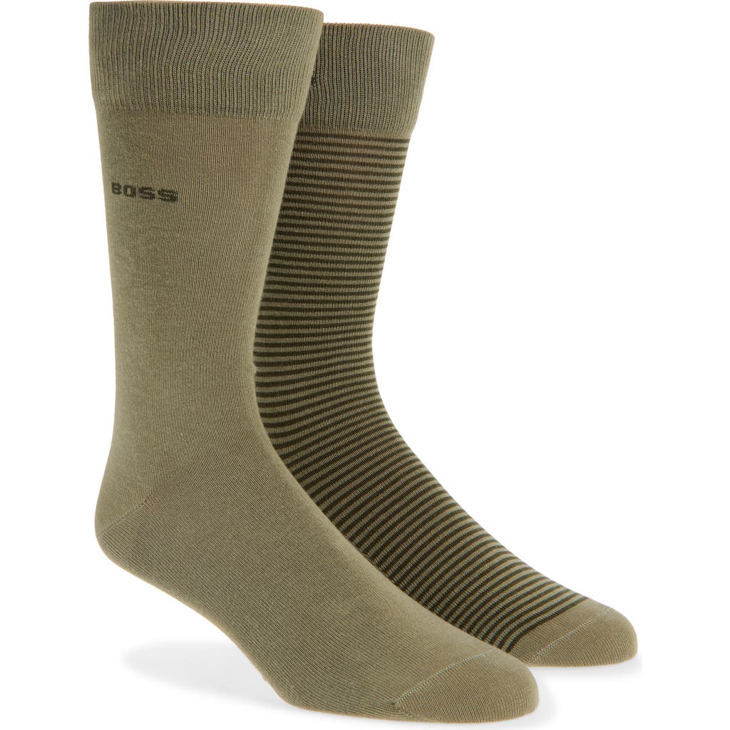 Hugo Boss Boss Assorted 2-pack Solid & Stripe Cotton Blend Dress Socks In Green