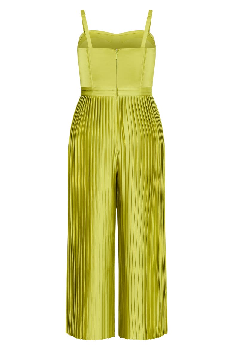 Pleated Satin Jumpsuit, Alternate, color, CHARTREUSE