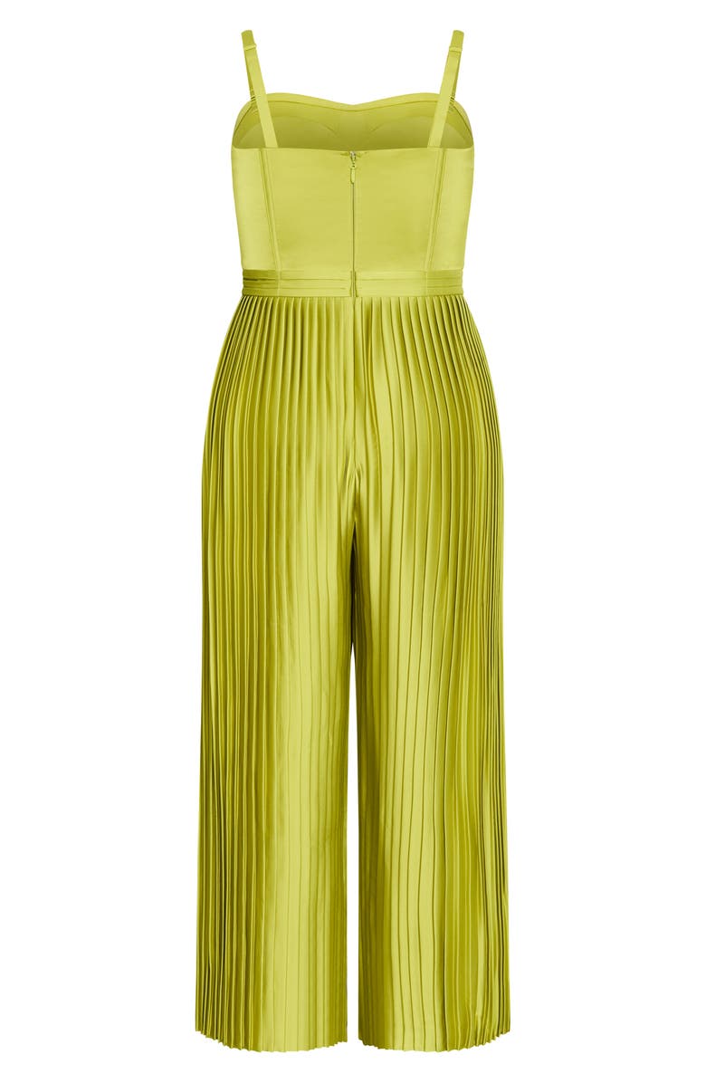 City Chic Pleated Satin Jumpsuit, Alternate, color, Chartreuse