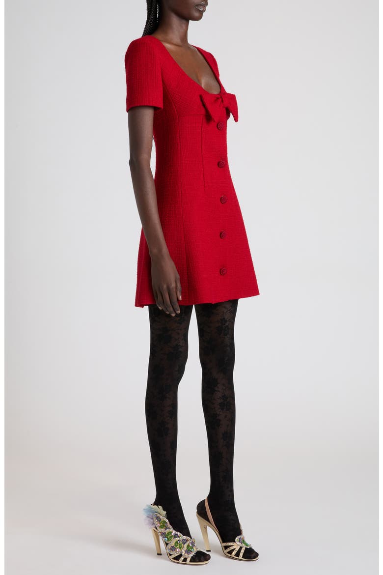 Bow Detail Tweed Minidress, Alternate, color, PARIS