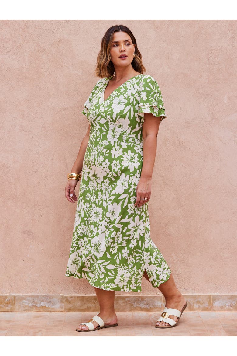 Floral Flutter Sleeve Dress, Main, color, Green