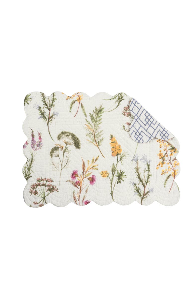 Genevieve Cotton Quilted Rectangular Reversible Placemats Set of 6, 13" x 19", Main, color, Green