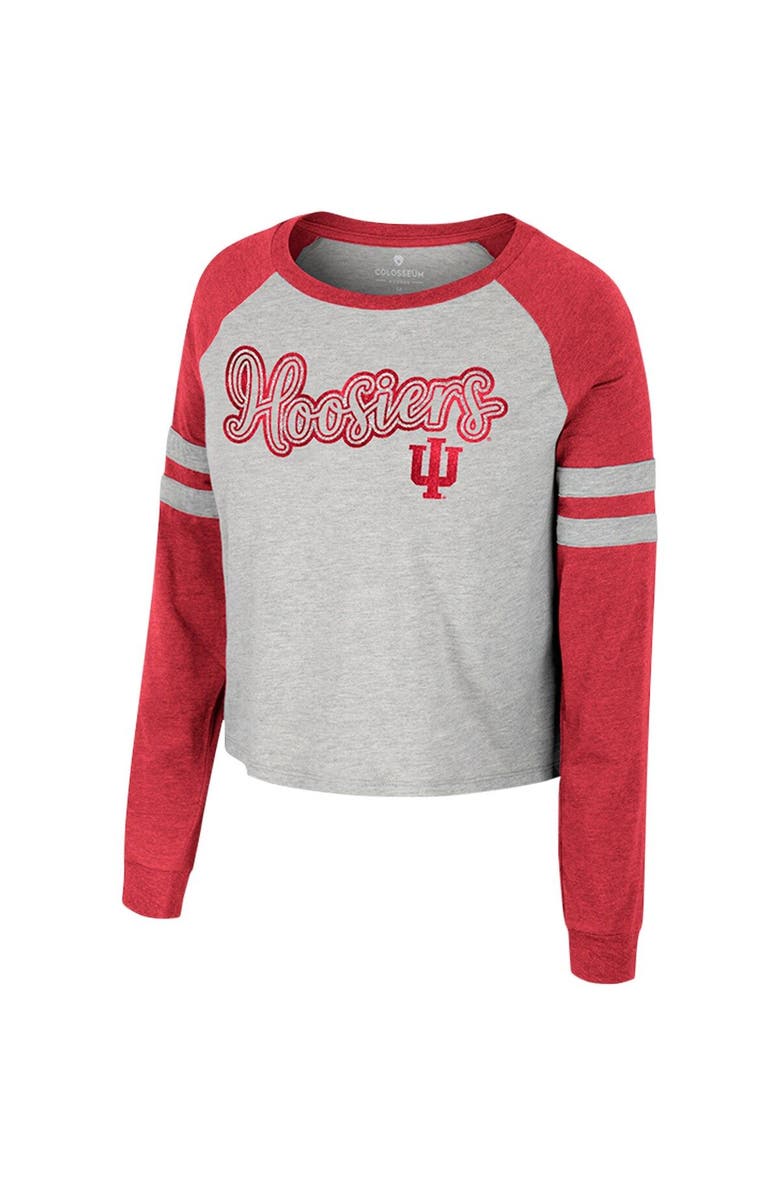 COLOSSEUM Women's Colosseum Heather Gray Indiana Hoosiers I'm Gliding Here Raglan Long Sleeve Cropped T-Shirt, Alternate, color, 