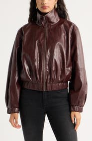 Open Edit Faux Leather Funnel Neck Jacket