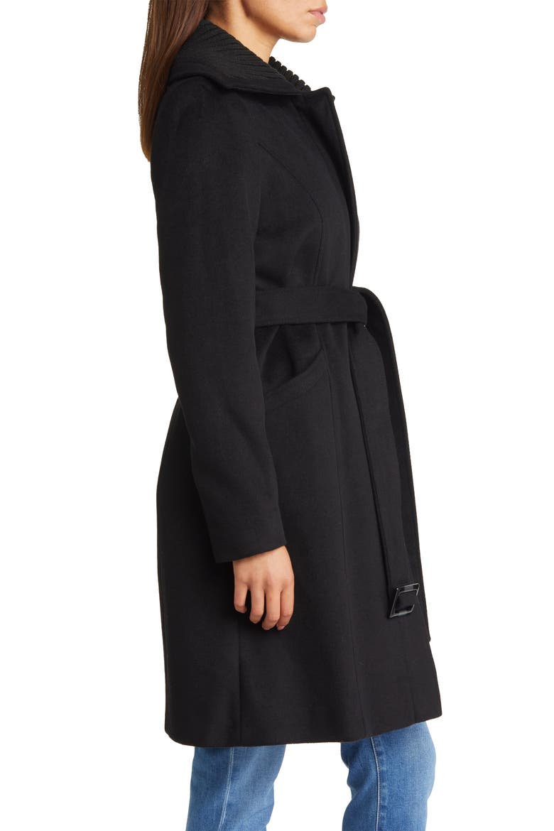Rib Collar Wool Blend Trench Coat, Alternate, color, BLACK